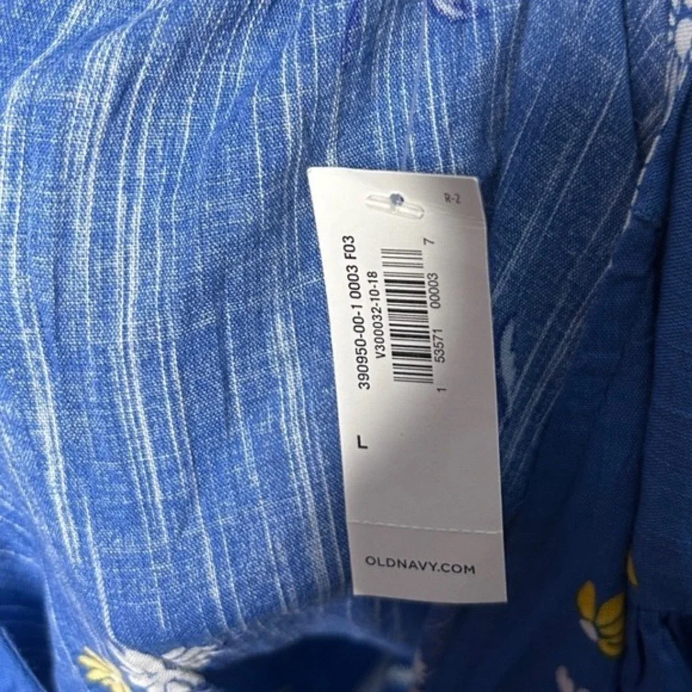 Old Navy Women Large Blue Floral Daisy Wrap Top V-Neck Long Sleeve Blouse NEW